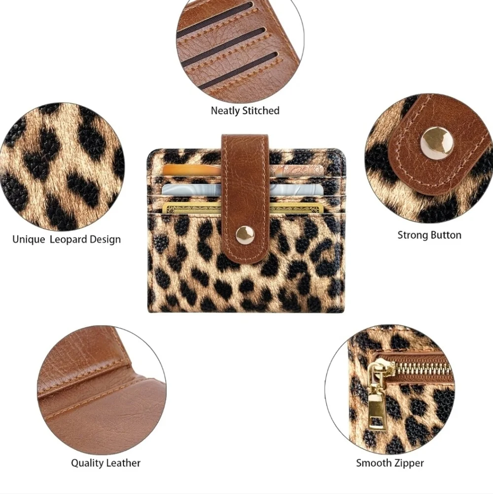 Leopard Print Card Holder with Brown Accent